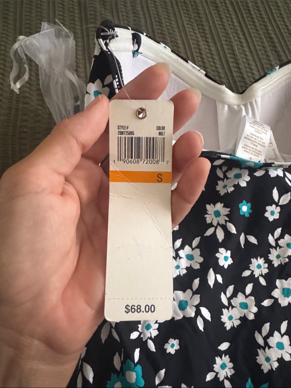 Anne Cole Black Floral Strapless Tankini Top Only with White and Teal Flowers - Picture 2 of 4